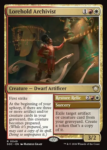 Lorehold Archivist // Restore Relic, Magic card SOC 49 — Secrets of Strixhaven Commander set