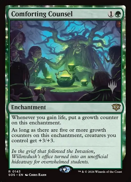 Conseil rassurant, carte Magic PSOS 143p — extension Secrets of Strixhaven Promos