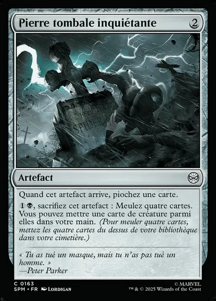 Pierre tombale inquiétante, carte Magic SPM 163 — extension Marvel's Spider-Man