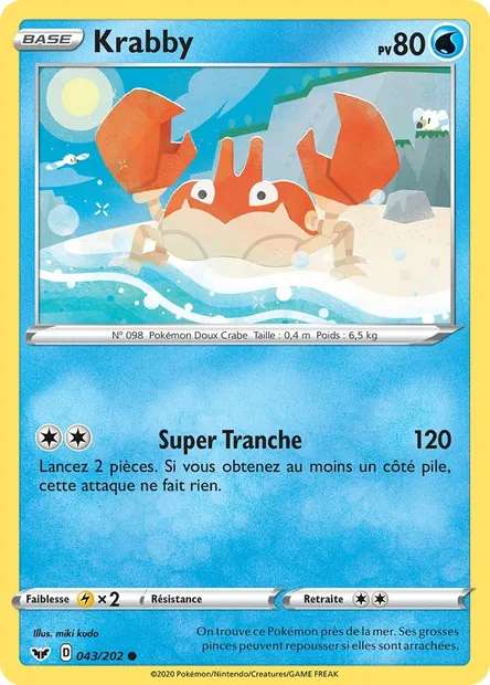 Krabby, carte Pokémon SSH 43 — extension Épée et Bouclier