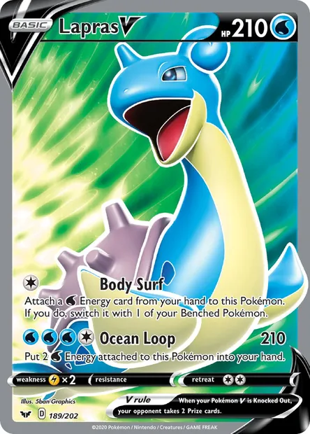 Lapras V, Pokémon card SSH 189 — Sword & Shield set