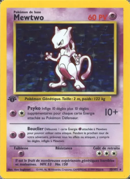 Mewtwo, carte Pokémon BS 10 — extension Set de Base