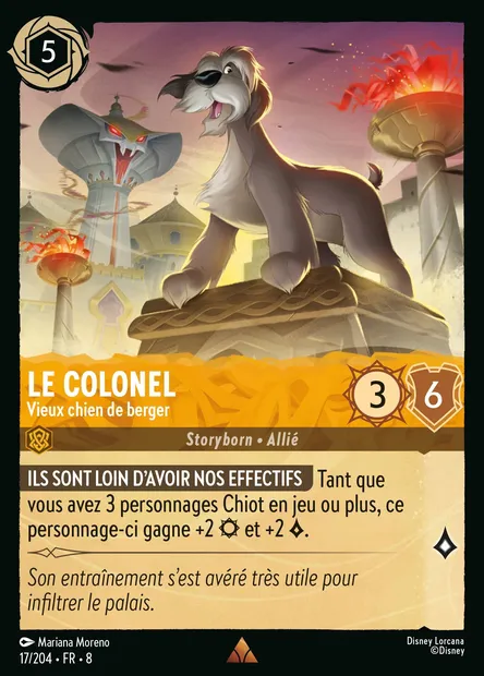 Le Colonel - Vieux chien de berger, carte Disney Lorcana CH8-017 — extension Le Règne de Jafar