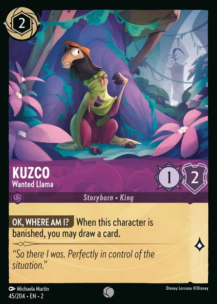 Kuzco - Wanted Llama, Disney Lorcana card CH2-045 — Rise of the Floodborn set