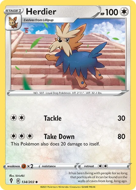 Herdier, Pokémon card EVS 134 — Evolving Skies set