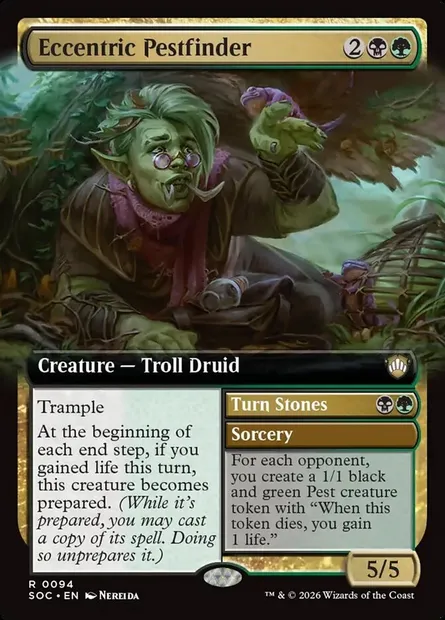 Eccentric Pestfinder // Turn Stones, Magic card SOC 94 — Secrets of Strixhaven Commander set