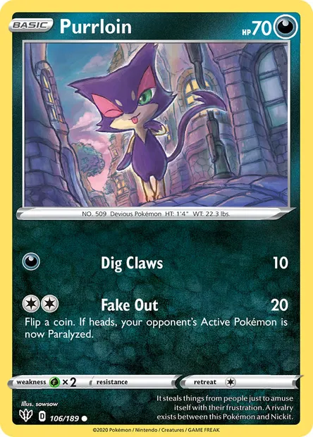 Purrloin, Pokémon card DAA 106 — Darkness Ablaze set