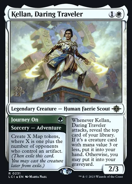 Kellan, voyageur audacieux // Continuer le périple, carte Magic PLCI 231s — extension The Lost Caverns of Ixalan Promos