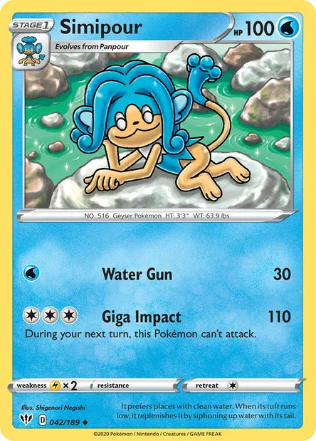 Simipour, Pokémon card DAA 42 — Darkness Ablaze set