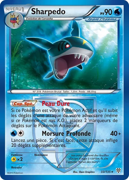 Sharpedo, carte Pokémon PLS 33 — extension Tempète Plasma
