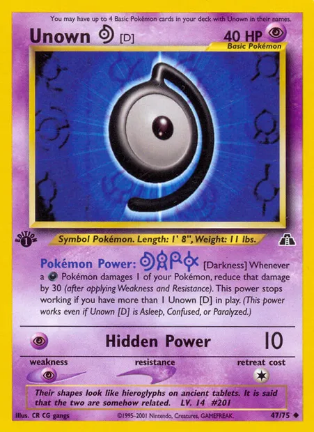 Unown [D], Pokémon card ND 47 — Neo Discovery set
