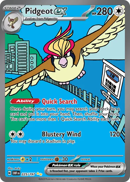 Pidgeot ex, Pokémon card OBF 225 — Obsidian Flames set