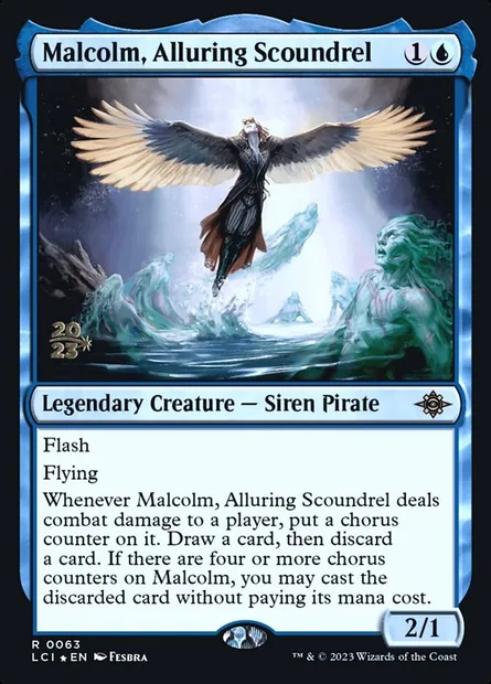 Malcolm, Alluring Scoundrel, Magic card PLCI 63s — The Lost Caverns of Ixalan Promos set