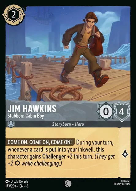 Jim Hawkins - Stubborn Cabin Boy, Disney Lorcana card CH6-173 — Azurite Sea set