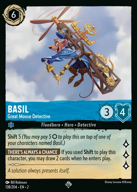 Basil - Great Mouse Detective, Disney Lorcana card CH2-138 — Rise of the Floodborn set