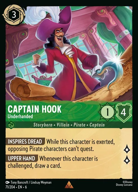 Captain Hook - Underhanded, Disney Lorcana card CH6-071 — Azurite Sea set