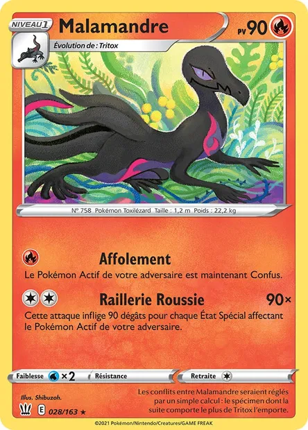 Malamandre, carte Pokémon BST 28 — extension Styles de combat