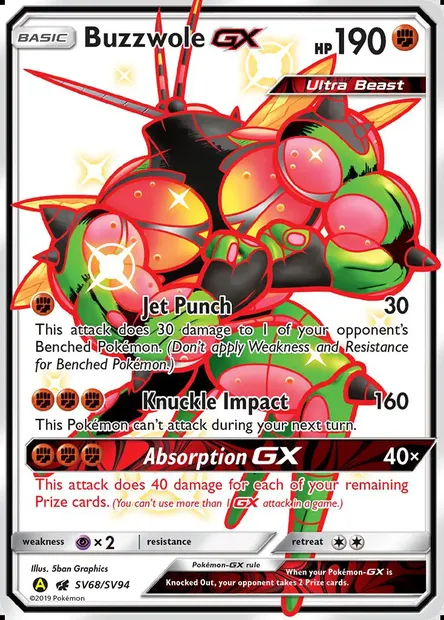 Buzzwole-GX, Pokémon card SMA SV68 — Hidden Fates Shiny Vault set