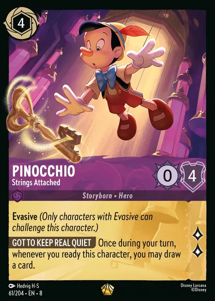 Pinocchio - Strings Attached, Disney Lorcana card CH8-061 — The Reign of Jafar set