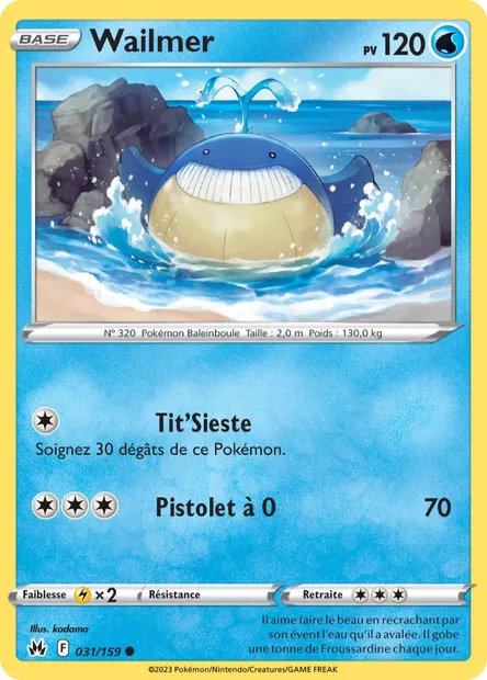 Wailmer, carte Pokémon CRZ 031 — extension Zénith Suprême
