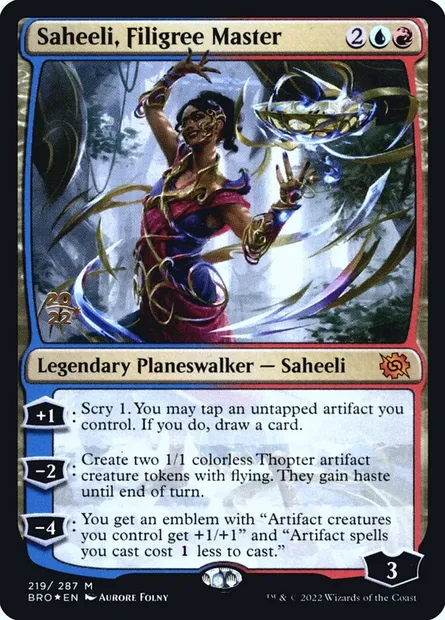 Saheeli, Filigree Master, Magic card PBRO 219s — The Brothers' War Promos set