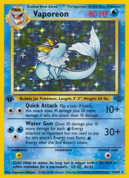 Vaporeon, Pokémon card JU 12 — Jungle set
