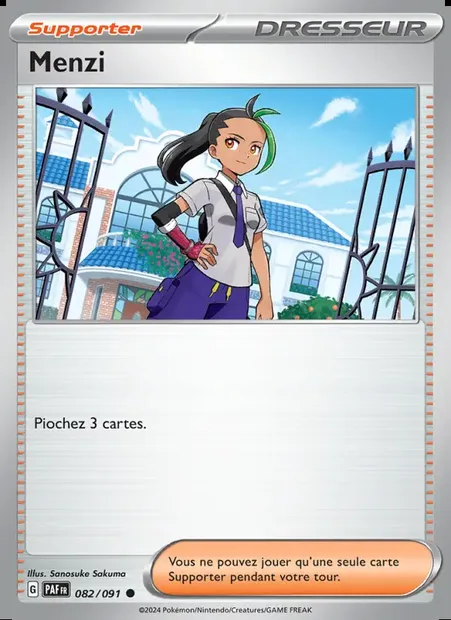 Menzi, carte Pokémon PAF 082 — extension Destinées de Paldea