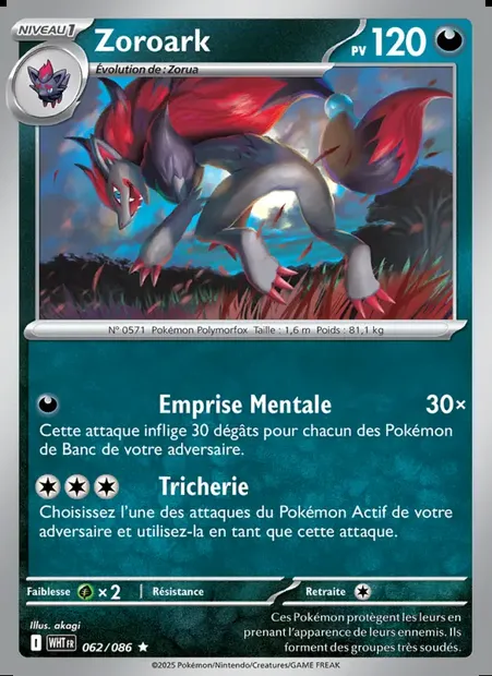 Zoroark, carte Pokémon WHT 062 — extension Flamme Blanche
