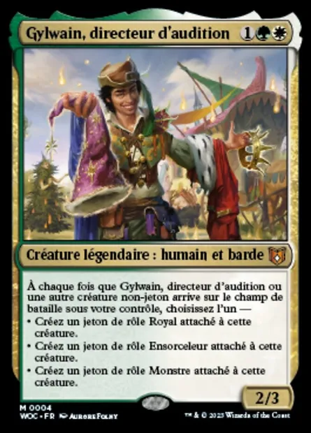 Gylwain, directeur d'audition, carte Magic WOC 4 — extension Wilds of Eldraine Commander