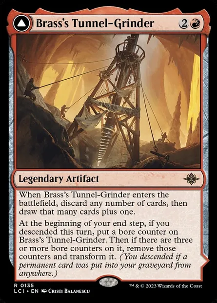 Brass's Tunnel-Grinder // Tecutlan, the Searing Rift, Magic card LCI 135 — The Lost Caverns of Ixalan set