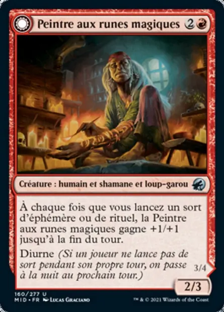 Peintre aux runes magiques // Hurleuse aux runes magiques, carte Magic MID 160 — extension Innistrad : chasse de minuit