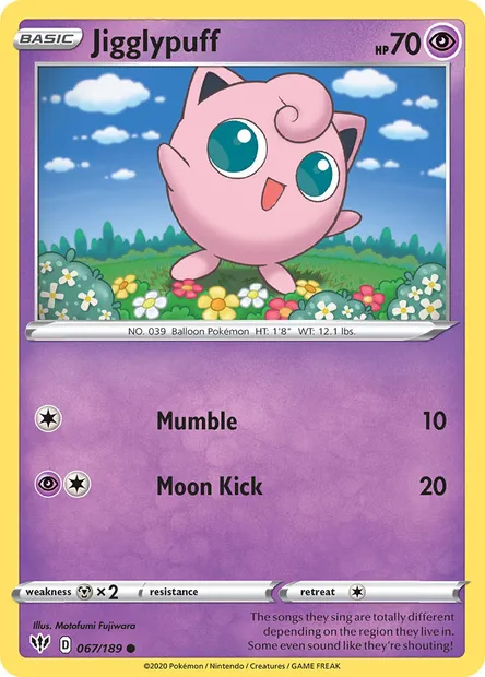 Jigglypuff, Pokémon card DAA 67 — Darkness Ablaze set