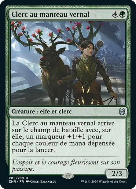 Clerc au manteau vernal, carte Magic ZNR 205 — extension Renaissance de Zendikar
