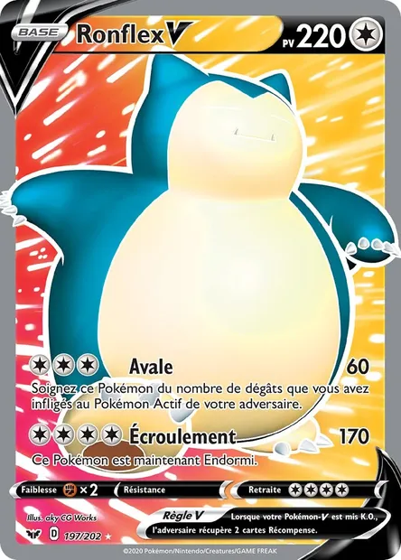Ronflex V, carte Pokémon SSH 197 — extension Épée et Bouclier