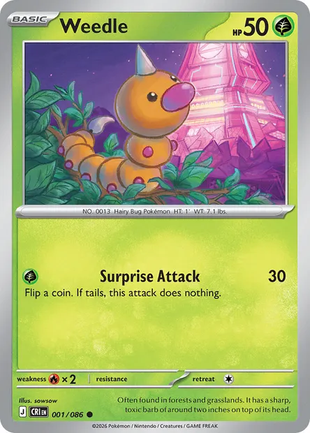 Weedle, Pokémon card CRI 001 — Chaos Rising set