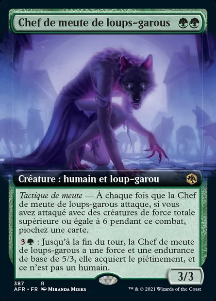 Chef de meute de loups-garous, carte Magic AFR 387 — extension Forgotten Realms: Aventures dans les Royaumes Oubliés