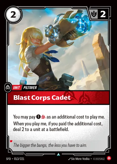 Blast Corps Cadet, Riftbound card SFD 013 — Spiritforged set