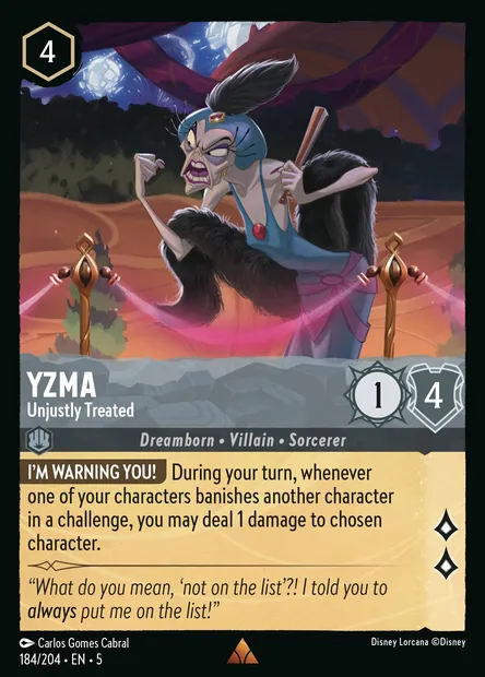 Yzma - Unjustly Treated, Disney Lorcana card CH5-184 — Shimmering Skies set