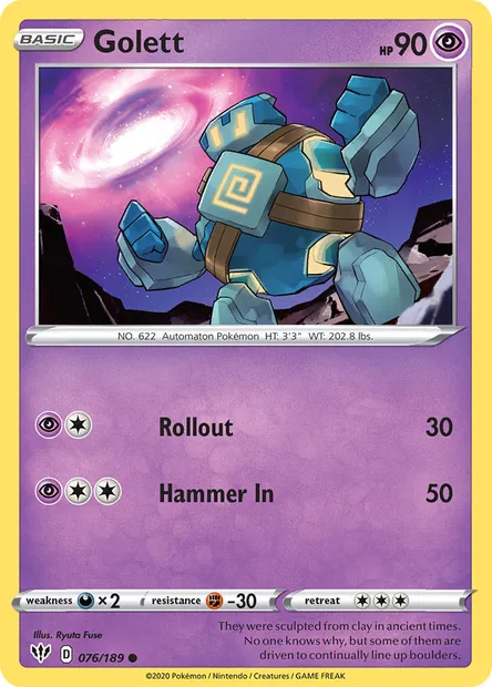 Golett, Pokémon card DAA 76 — Darkness Ablaze set