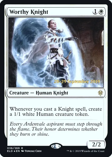 Worthy Knight, Magic card PELD 36s — Throne of Eldraine Promos set