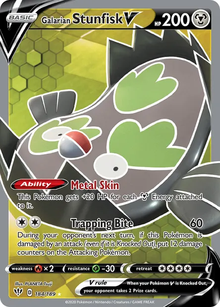 Galarian Stunfisk V, Pokémon card DAA 184 — Darkness Ablaze set