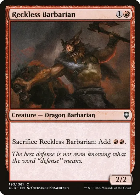 Reckless Barbarian, Magic card CLB 193 — Commander Legends: Battle for Baldur's Gate set