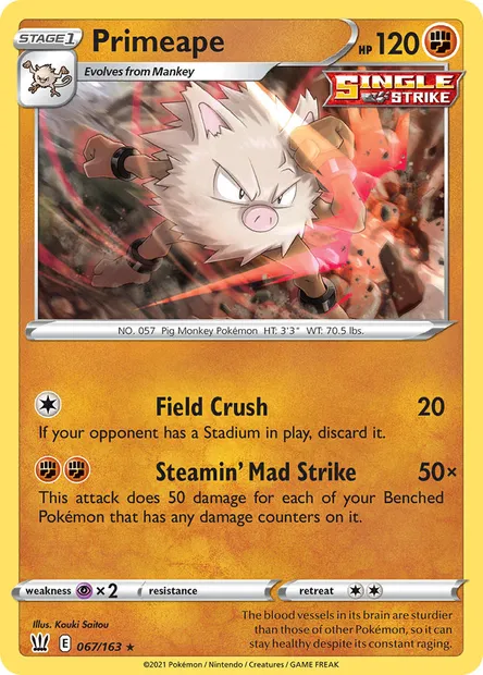 Primeape, Pokémon card BST 67 — Battle Styles set