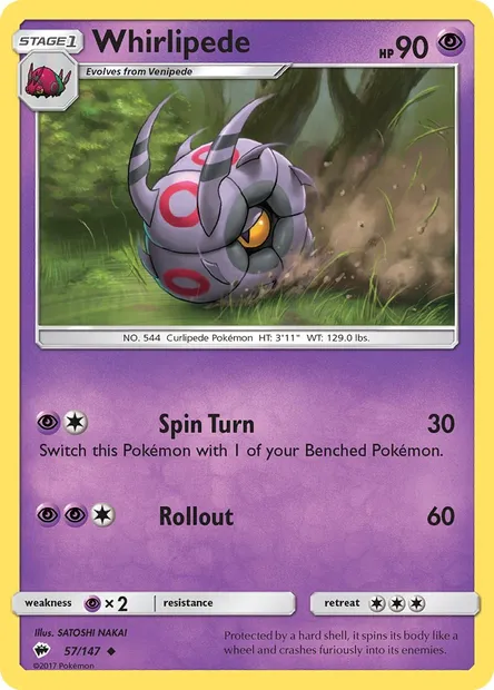 Whirlipede, Pokémon card BUS 57 — Burning Shadows set
