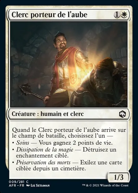 Clerc porteur de l'aube, carte Magic AFR 9 — extension Forgotten Realms: Aventures dans les Royaumes Oubliés
