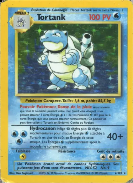 Tortank, carte Pokémon BS 2 — extension Set de Base