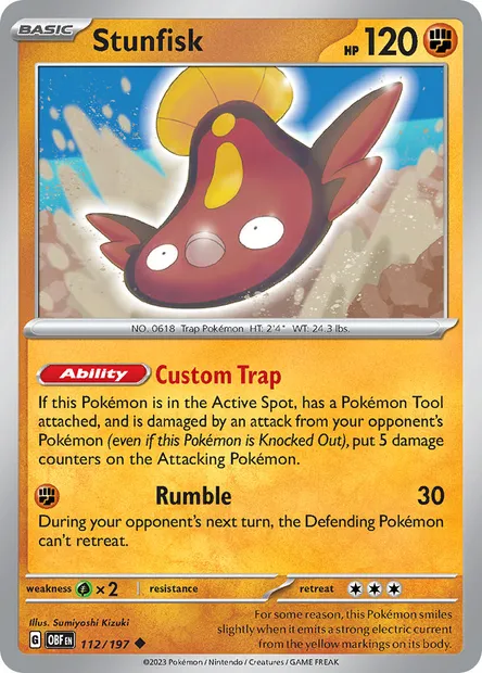 Stunfisk, Pokémon card OBF 112 — Obsidian Flames set