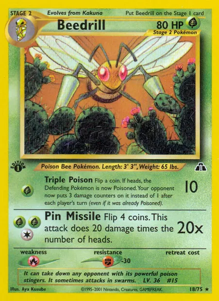 Beedrill, Pokémon card ND 18 — Neo Discovery set
