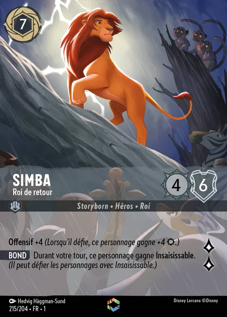 Simba - Roi de retour, carte Disney Lorcana CH1-215 — extension Premier Chapitre