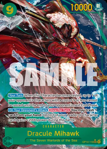 Dracule Mihawk, One Piece card OP14-119 — THE AZURE SEA’S SEVEN set